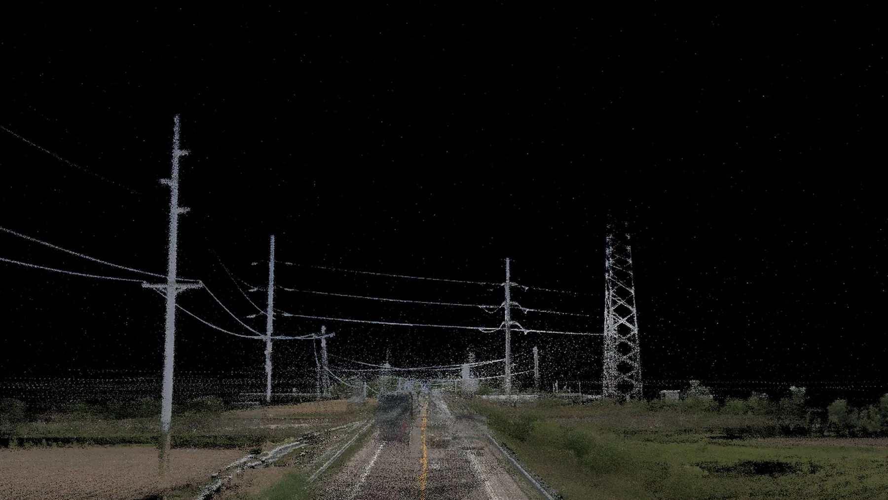 Color LiDAR of utility poles and a transmission tower beside SR 163
